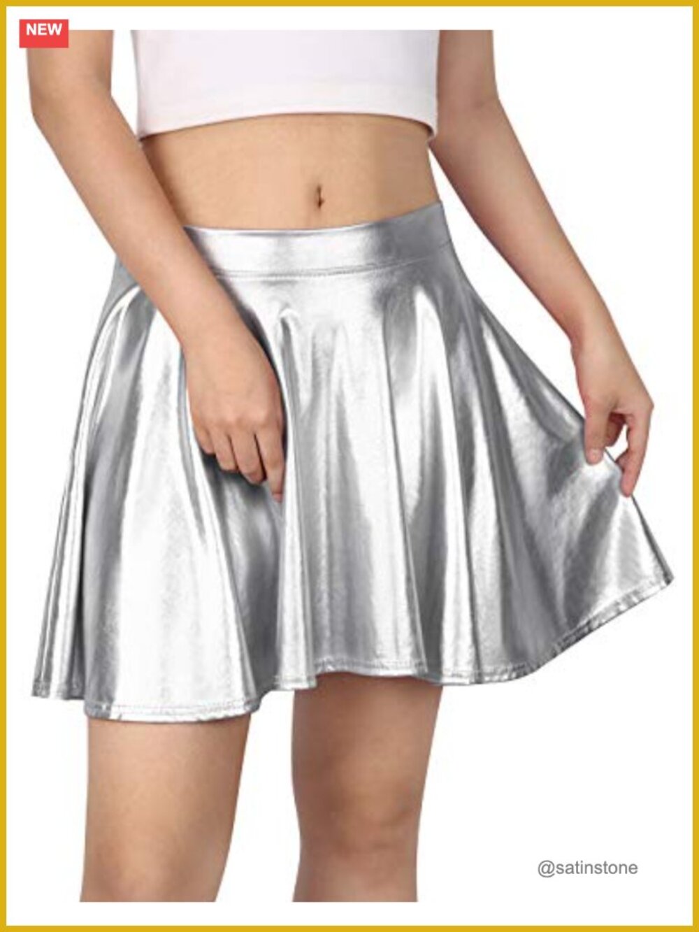 Womens Metallic Pleated A-Line Circle Skater Flare Mini Skirt